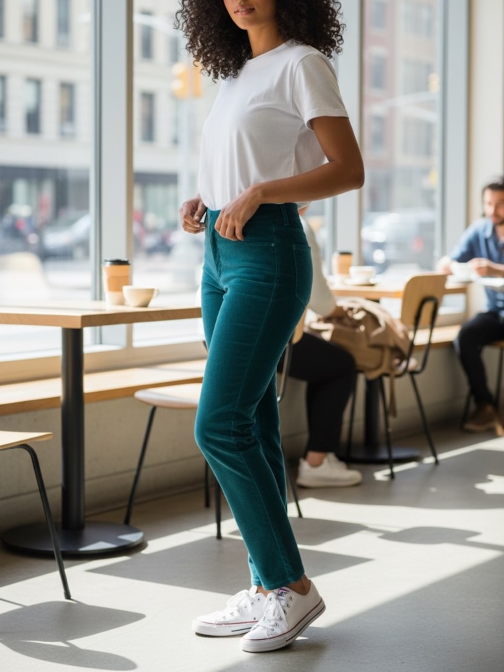 Soft Surroundings Teal Corduroy Pull On Stretch Slim Straight Ankle Pants Women